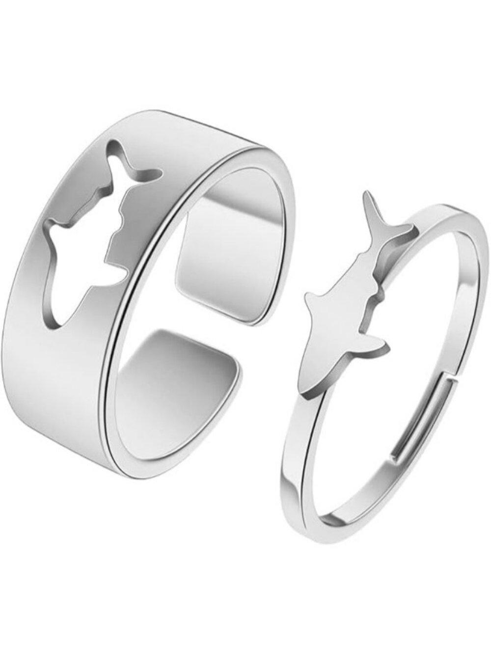 Shark silver 2Pcs Matching Cute Animals Promise Engagement Ring